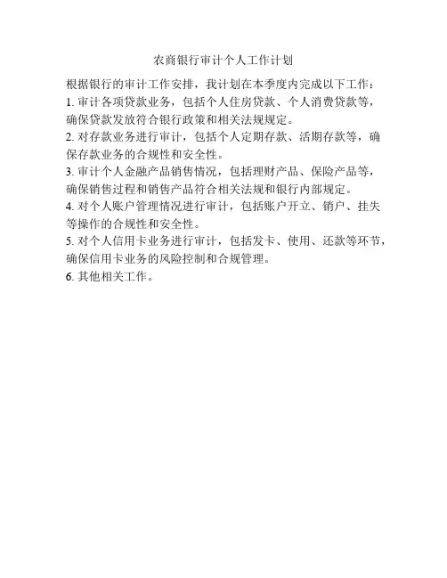 农商银行审计个人工作计划