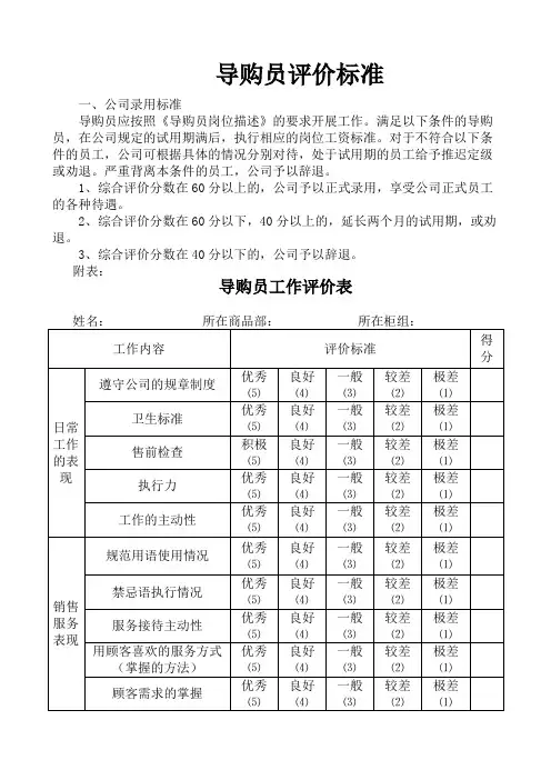 导购员晋级评价标准