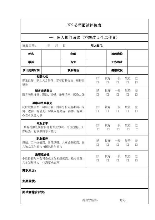 面试及录用反馈表