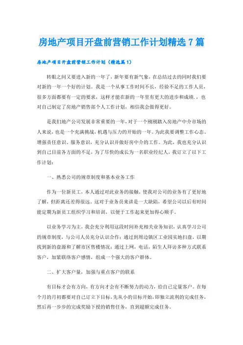 房地产项目开盘前营销工作计划精选7篇