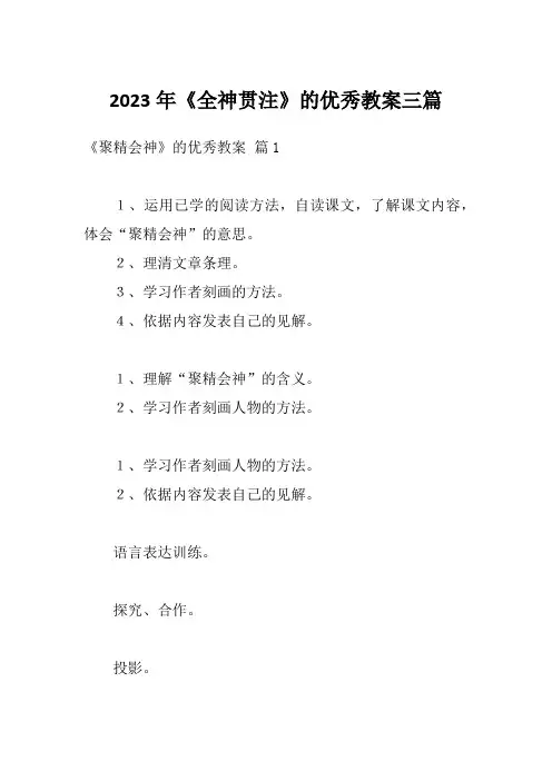2023年《全神贯注》的优秀教案三篇