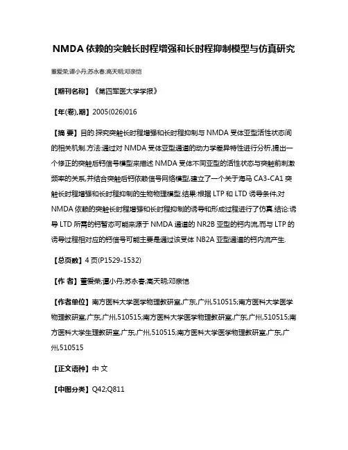 NMDA依赖的突触长时程增强和长时程抑制模型与仿真研究