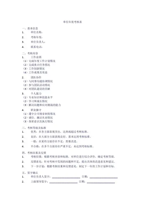 单位年度考核模板