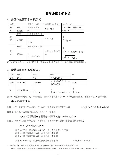 高一数学必修二各章知识点总结(精)(2)[1]