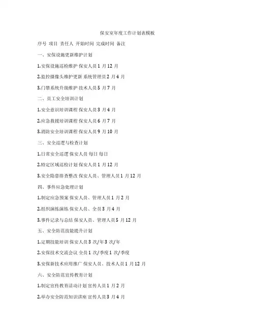 保安室年度工作计划表模板