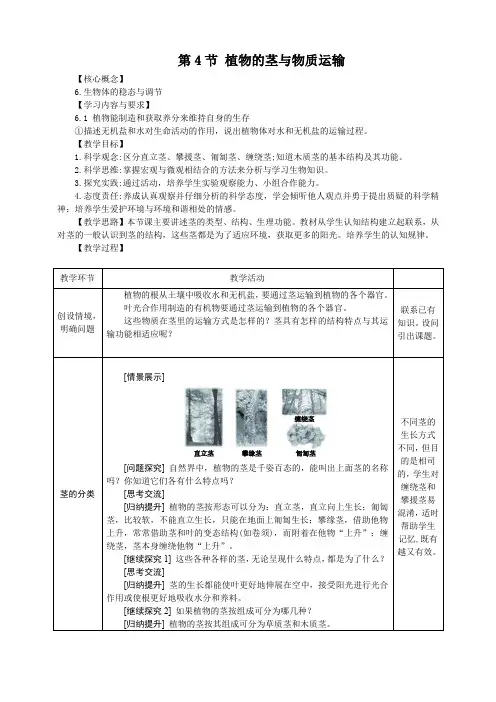 《植物的茎与物质运输》教学设计----浙教版八年级下册科学