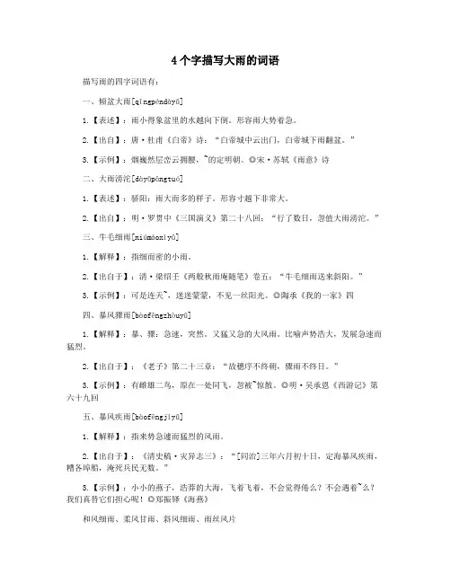 4个字描写大雨的词语