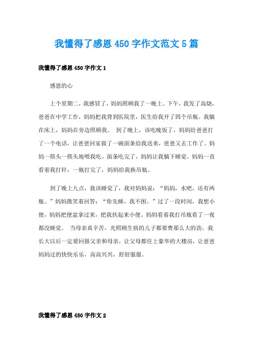 我懂得了感恩450字作文范文5篇