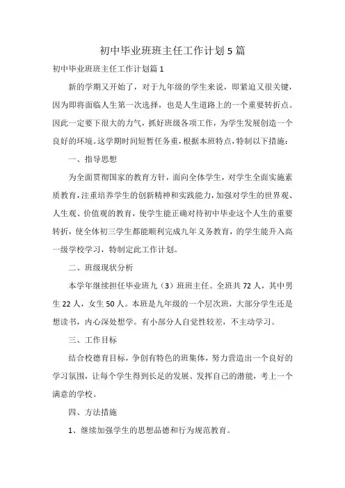初中毕业班班主任工作计划5篇