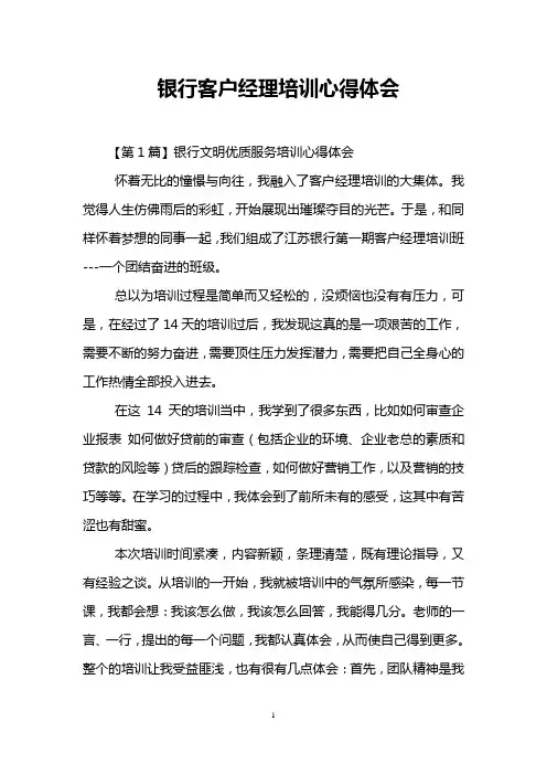 银行客户经理培训心得体会