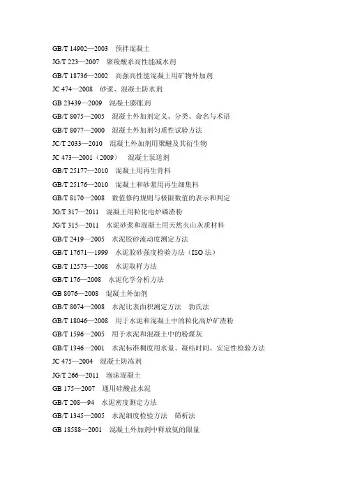 混凝土行业最新标准统计