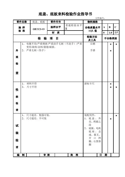 底盖、底板来料检验作业指导书