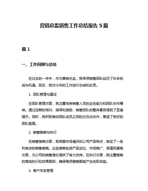营销总监销售工作总结报告5篇