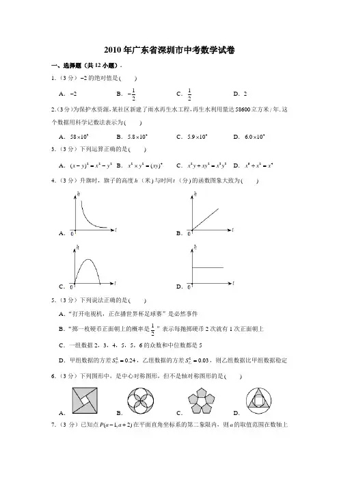 2010年广东省深圳市中考数学试卷 (解析版)