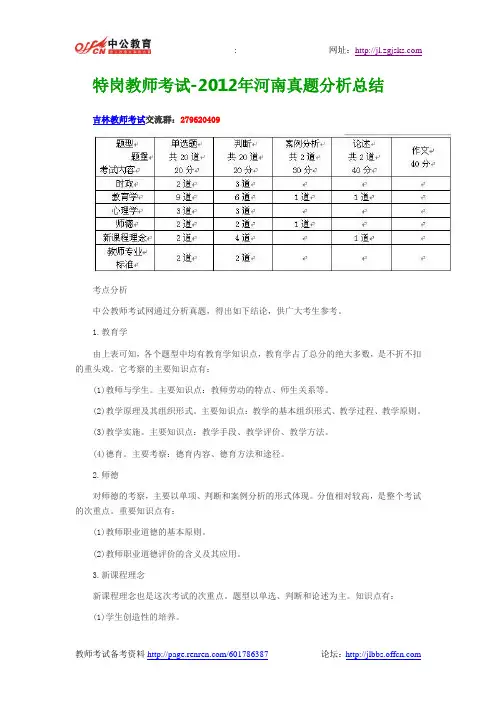 特岗教师考试-2012年河南真题分析总结