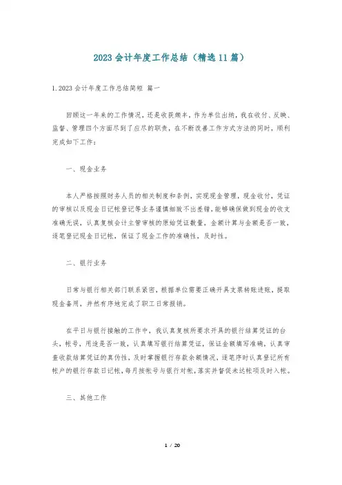 2023会计年度工作总结(精选11篇)
