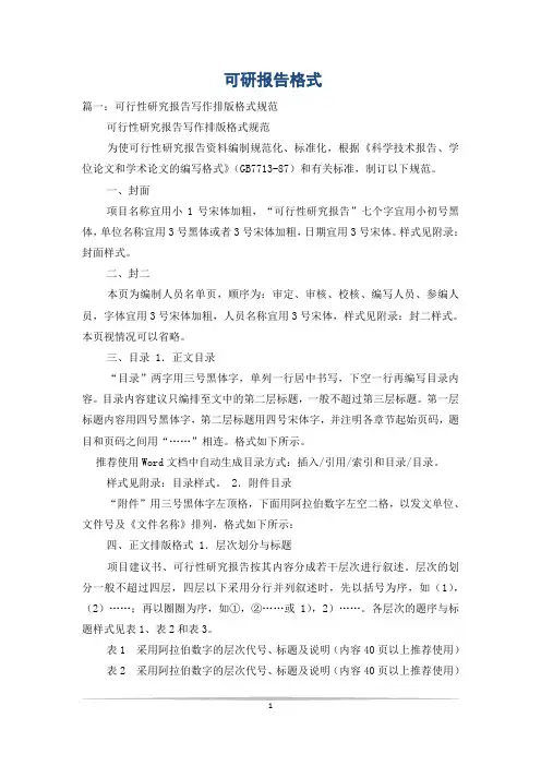 可研报告格式