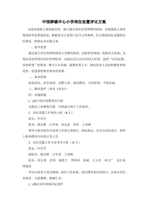 中馆驿镇中心小学岗位设置评比方案