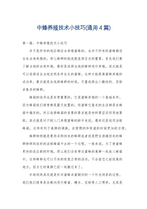 中蜂养殖技术小技巧(通用4篇)