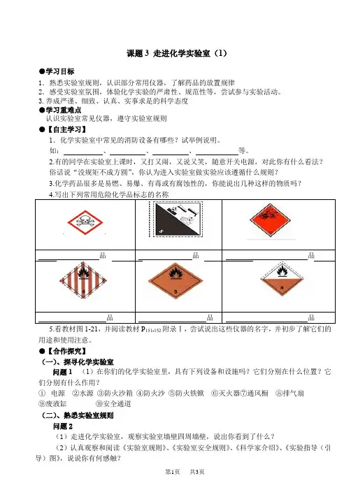九年级化学上册 (第一课时)走进化学实验室 学案