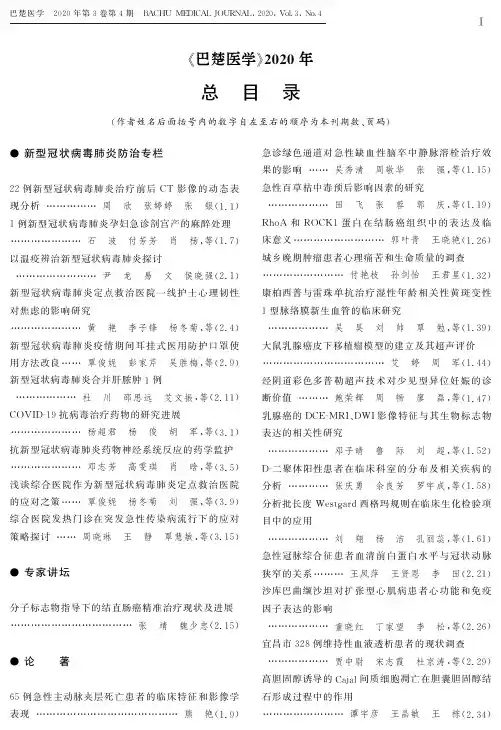 《巴楚医学》2020年总目录