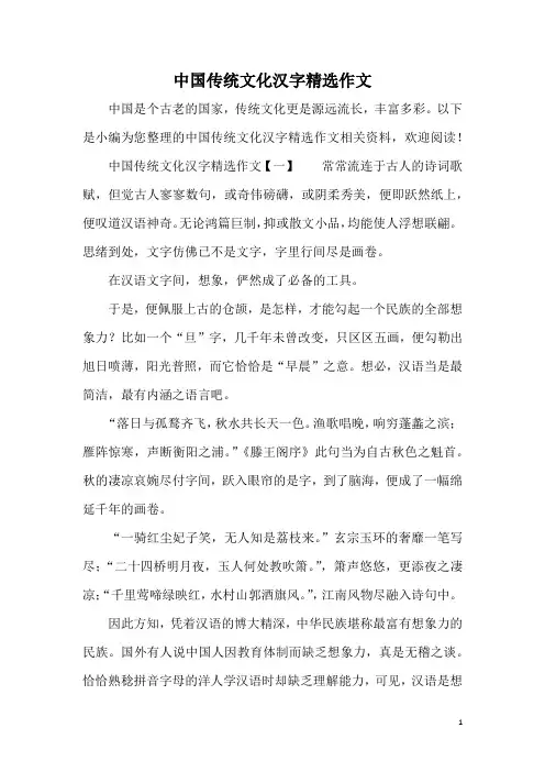 中国传统文化汉字精选作文