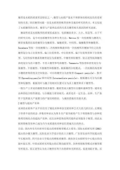 穗部性状是水稻株型的重要组成部分
