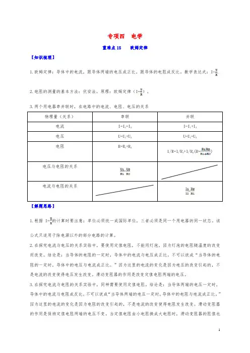 2020年中考物理重难点专练15欧姆定律专项四电学含解析