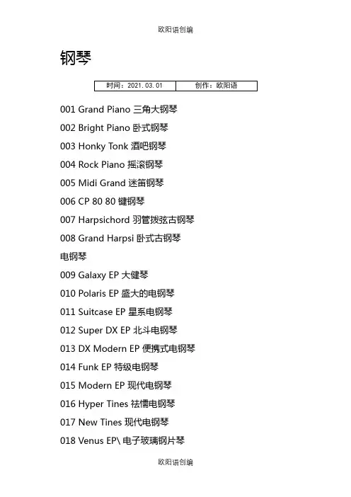 雅马哈电子琴PSR-550音色对照表之欧阳语创编