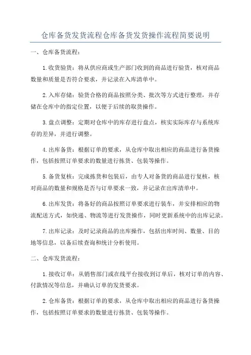 仓库备货发货流程仓库备货发货操作流程简要说明