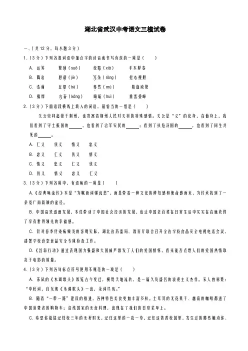 2020-2021学年湖北省武汉市中考三模语文试卷