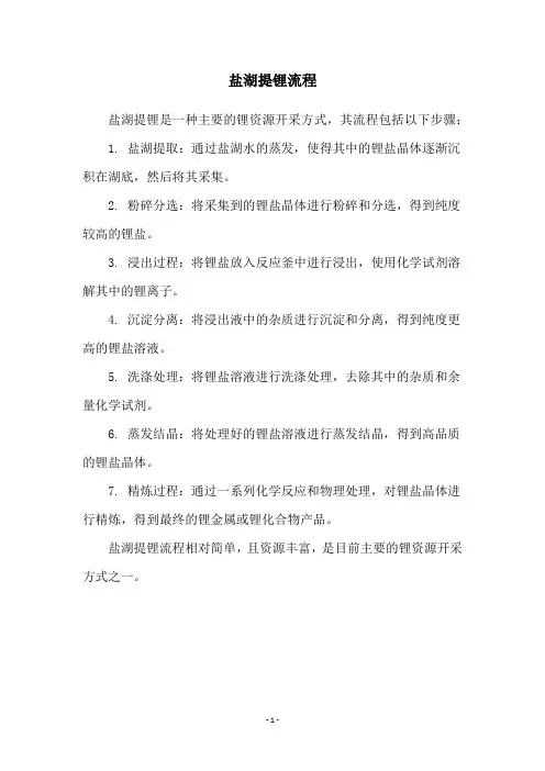 盐湖提锂流程