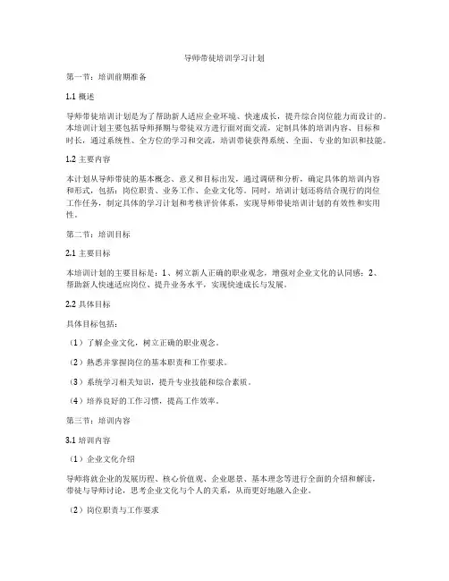 导师带徒培训学习计划