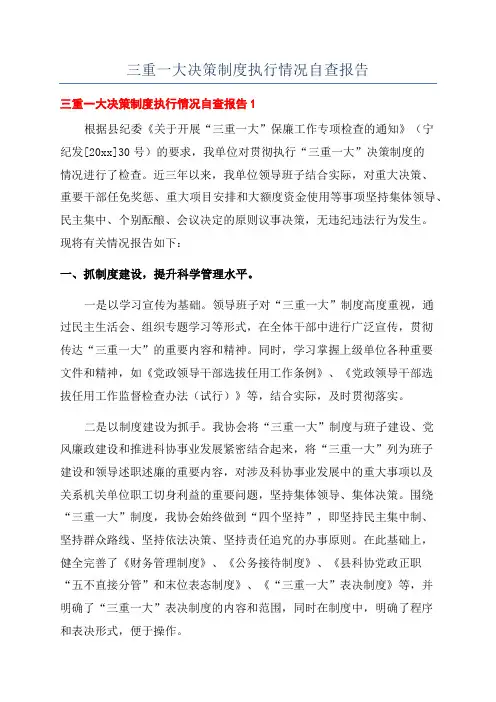 三重一大决策制度执行情况自查报告