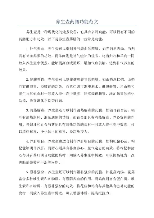 养生壶药膳功能范文