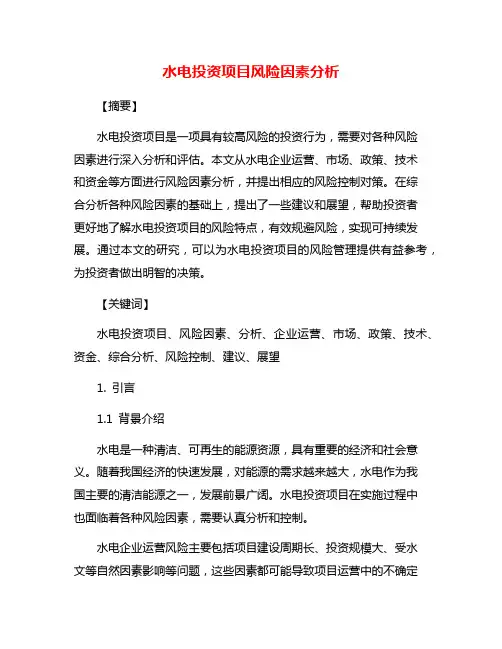 水电投资项目风险因素分析