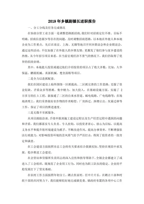最新-2019年乡镇副镇长述职报告 精品