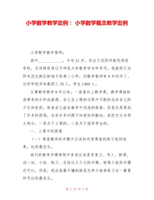 小学数学教学案例：小学数学概念教学案例