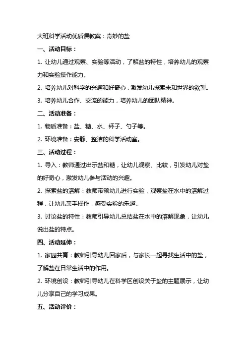大班科学活动课教案：奇妙的盐