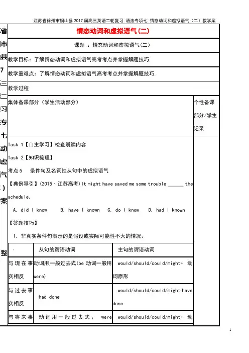 高三英语二轮复习 语法专项七 情态动词和虚拟语气(二)教学案(2021年整理)