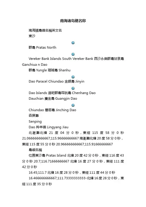 南海诸岛礁名称