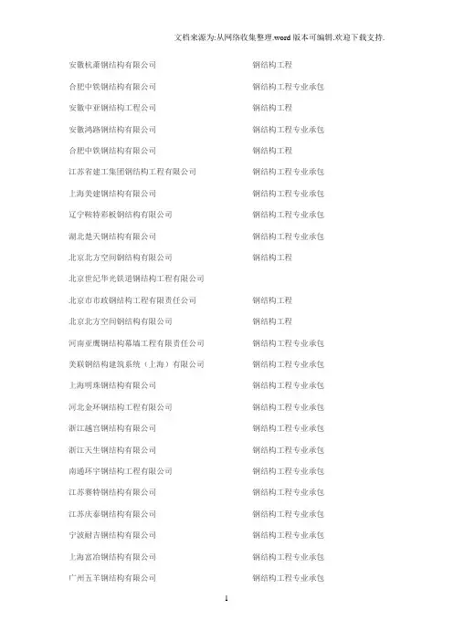 钢结构承包一级资质企业名单