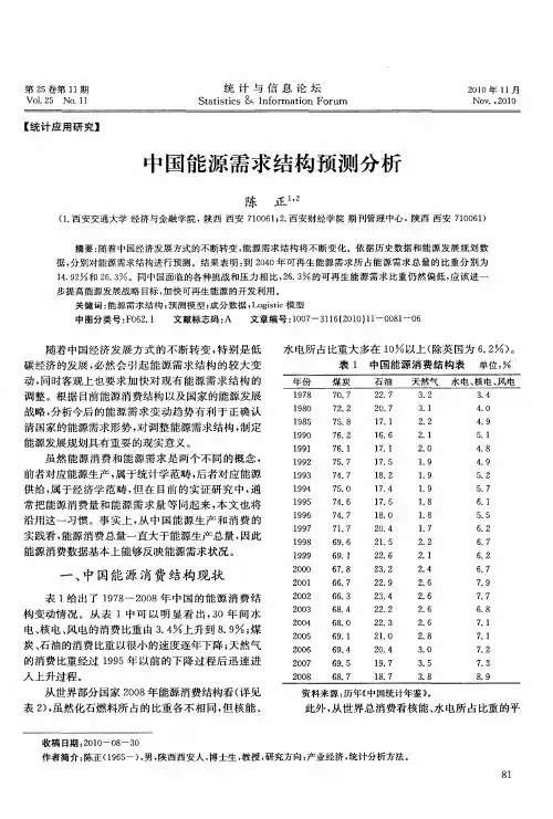 中国能源需求结构预测分析