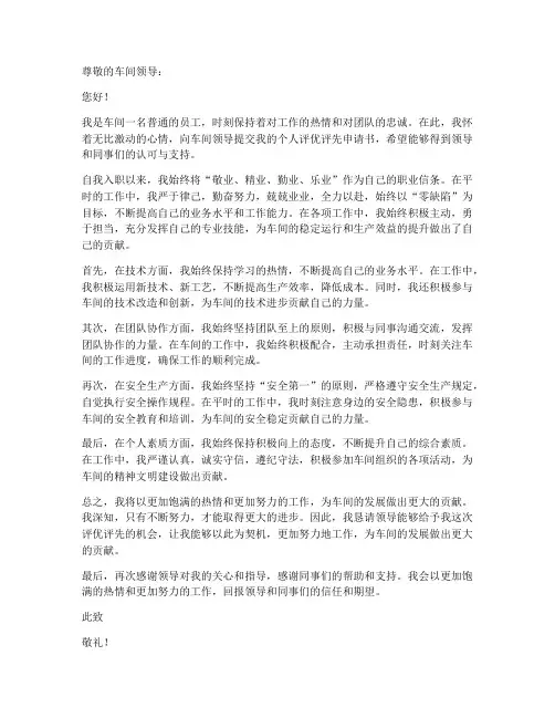 车间个人评优评先申请书范文