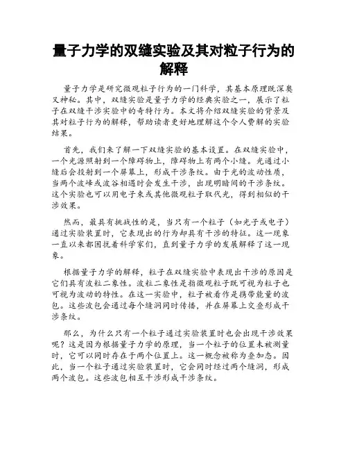 量子力学的双缝实验及其对粒子行为的解释