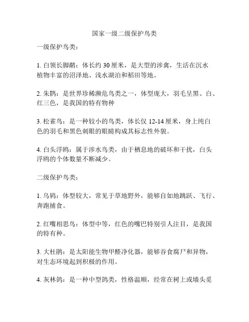 国家一级二级保护鸟类