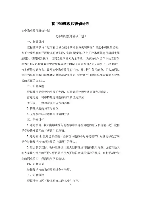 初中物理教师研修计划