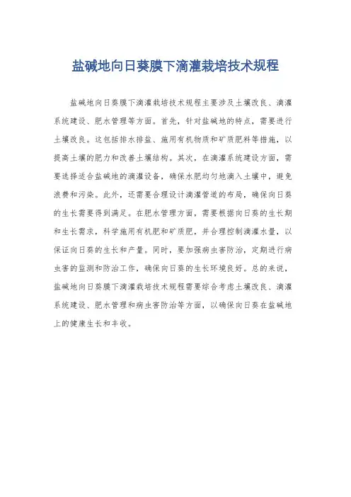 盐碱地向日葵膜下滴灌栽培技术规程