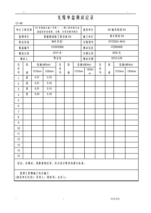 光缆单盘测试记录改