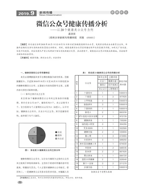 微信公众号健康传播分析——以20个健康类公众号为例